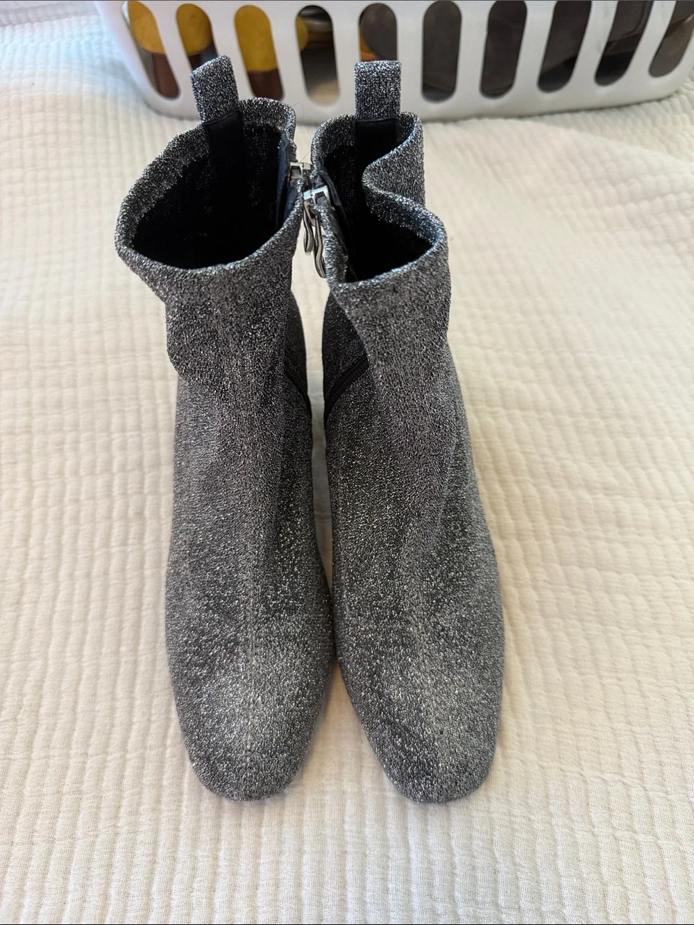 Glitter Sock Ankle Booties in Silver